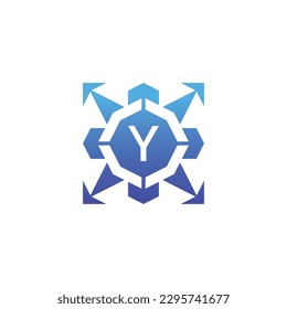Initial letter Y arrow direction technology bagde logo