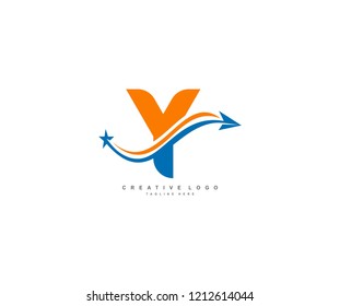 Initial Letter Y Arrow Star Swoosh Logo