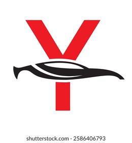 Initial Letter Y Automotive Logo Design Concept With Car Symbol Vector Template 