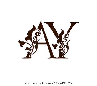 Initial letter A and Y, AY brown vintage decorative ornament emblem badge, overlapping monogram logo, classy letter logo icon.