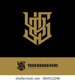 Initial letter Y, B, S, YBS, YSB, BSY, BYS, SYB or SBY overlapping, interlock, monogram logo, gold color on black background svg