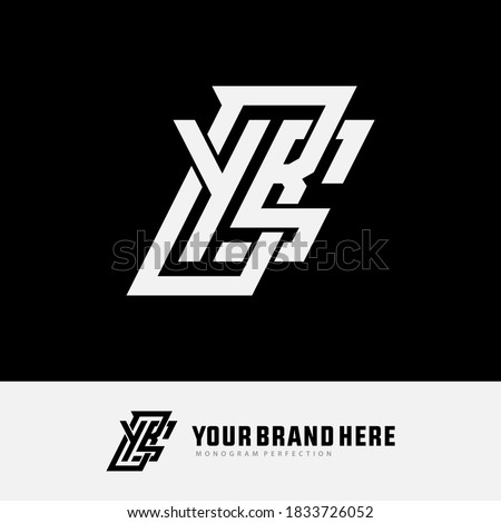 Initial letter Y, B, S, YBS, YSB, BSY, BYS, SYB or SBY overlapping, interlock, monogram logo, white color on black background