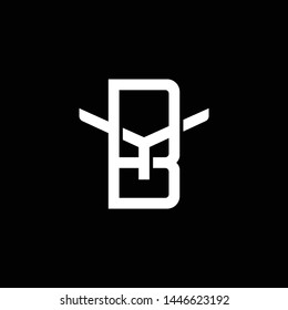 Initial letter Y and B, YB, BY, overlapping interlock monogram logo, white color on black background