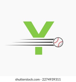 Initial Letter Y Baseball Logo With Moving Baseball Icon
