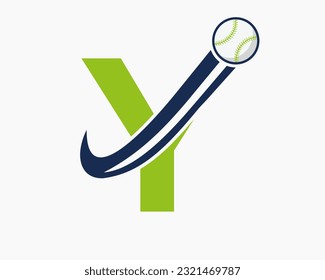 Initial Letter Y Baseball Logo Concept With Moving Baseball Icon Vector Template