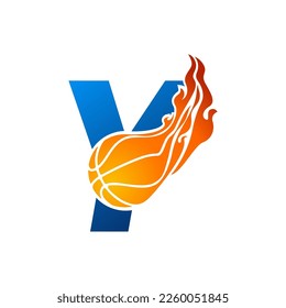 Initial Letter Y Basketball Logo Concept with fireball