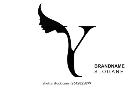 Initial letter Y  beauty women face logo design. Unique and luxury feminine vector illustration.