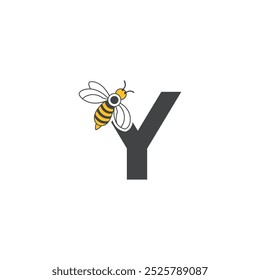 Initial letter Y bee logo design. Honey bee with letter Y on wings logo or icon vector bee design illustration concept .