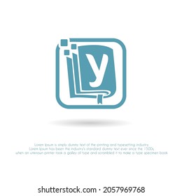 Initial Letter y with Book and Pixel Icon for Digital Book, e-book, e-learning, Education, technology, Literature apps, Bookstore, Publishing Company Logo Idea