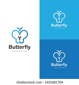 initial letter y butterfly logo and icon vector illustration design template