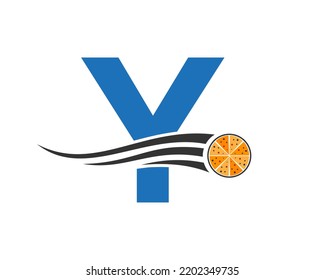 Initial Letter Y Cafe Restaurant Logo With Pizza Concept Vector Template