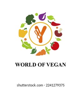 Letra inicial Y con un colorido ícono de verduras para la plantilla de ideas de logotipos de la tienda vegetariana, vegetariana, ecológica