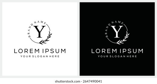 Initial letter Y cosmetics fashion logo design, serif font graphic icon, leaves nature symbol concept