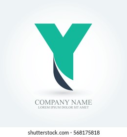 initial letter y creative circle logo typography design for brand and company identity. green and dark blue color