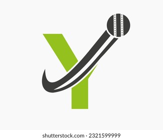 Initial Letter Y Cricket Logo Concept With Moving Ball Icon For Cricket Club Symbol. Cricketer Sign