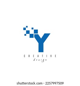 Diseño del logotipo de píxeles digitales de la letra inicial Y. Forma geométrica con puntos de píxeles cuadrados. Usable para Logos de Negocios y Tecnología