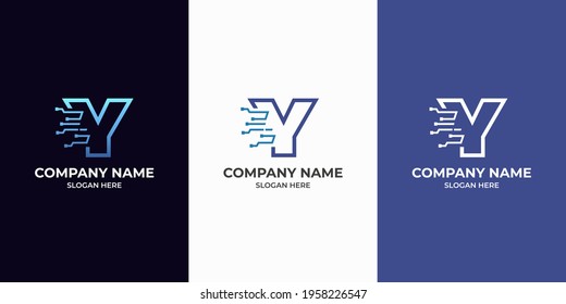 Initial Letter Y digital technology logo design template. Illustration vector graphic of letter with dot connection logo design concept. Perfect for Business corporate, more technology brand identity