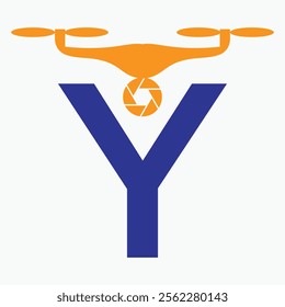 Initial Letter Y Drone Logo. Drone Technology Logo Sign Vector Template