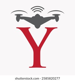 Initial Letter Y Drone Logo Design Concept For Agriculture Irrigation Sigh Vector And Template