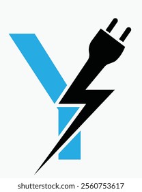 Initial Letter Y Electric Logo Concept With Power and Electric Plug Symbol Vector Template