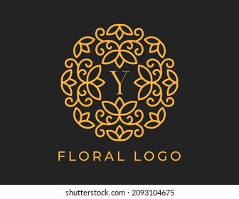 letra inicial Y Elegant Floral Logo Vector Design Template (plantilla de ilustraciones de diseño de vectores con logotipo floral elegante). 
Diseño con logotipo vectorial para productos naturales, floristería, cosméticos, ecológicos, salud, spa.