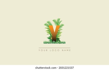 Initial Letter Y   Exotic Summer  tropical Palm leaves refreshing Beach  icon logo design symbol