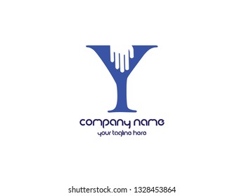 Initial Letter Y with finger blue and white Design Logo Graphic Branding Letter Element.