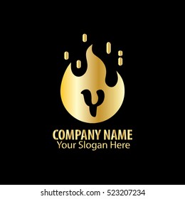 Initial Letter Y With Fire Logo Gold