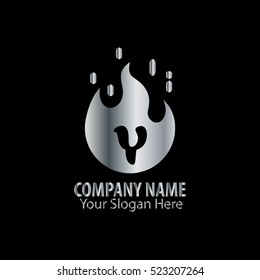 Initial Letter Y With Fire Logo Silver