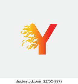 Initial letter Y and fire shape with ribbon logo style in gradient color. Y letter logo, fire flames logo design.