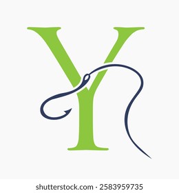 Initial Letter Y Fishing Hook Logo Design Concept For Fishing Logo Company