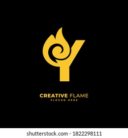 initial letter Y with flame logo vector concept element, letter Y logo with fire burn for company and business