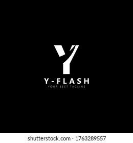 Initial letter Y flash logo vector design template. White letter with negative space isolated on black background. Can be used for company logo or symbol