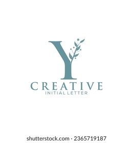 Letra inicial Y y vector de logotipo floral, plantilla de diseño de logotipo botánico minimalista carta femenina