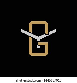 Initial letter Y and G, YG, GY, overlapping interlock logo, monogram line art style, silver gold on black background