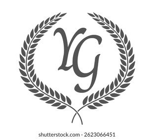 Initial letter Y and G, YG monogram logo design with laurel wreath. Luxury calligraphy font.