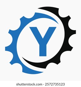 Initial Letter Y Gear Logo Design Template. Automotive Gear Logo for Business and Industrial Identity