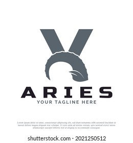 Initial Letter Y with Goat Ram Sheep Horn for Aries Logo Design Inspiration. Animal Logo Element Template