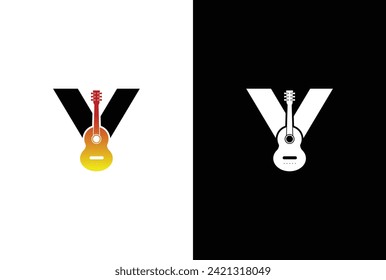 Initial Letter Y with Guitar logo design. Music company with Y letter guitar logo design template for brand or company and other.