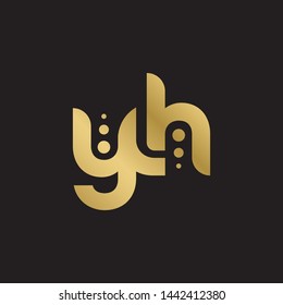 Initial letter y h linked lowercase logo design template elements. Gold letter Isolated on black  background. Suitable for business, consulting group company.