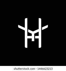 Initial letter Y and H, YH, HY, overlapping interlock monogram logo, white color on black background
