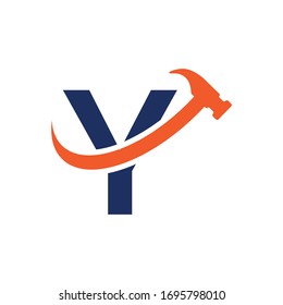 initial letter y hammer logo swoosh