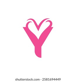 initial letter y heart negative space logo	