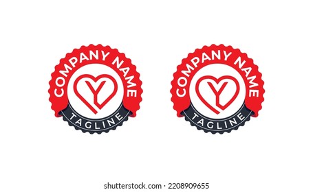 initial Letter Y Heart Stamp Badge Logo Concept icon sign symbol Design Element. Love, Health Care Logotype. Vector illustration template