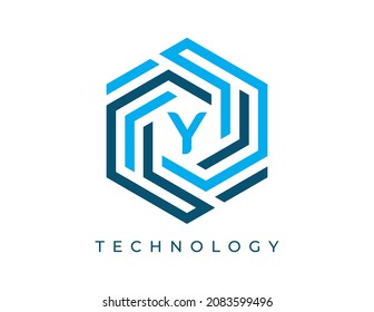 initial Letter Y Hexagon Technology Logo icon Vector Design illustrations Template