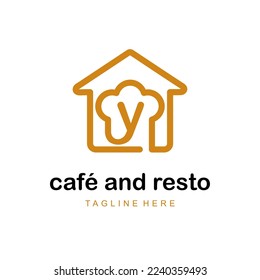 Initial Letter y with Home and Hat Cap Chef Combination Icon for Catering Service, Restaurant, Home Cooking, Baker Class Simple Logo Idea Template