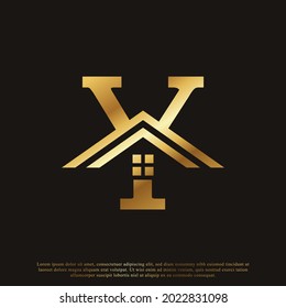 Initial Letter Y Home House Golden Logo Design. Real Estate Logo Concept. Vector Illustration