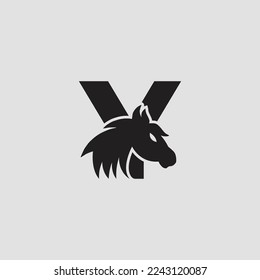 Initial letter Y with horse vector logo design. Horse Letter Y Illustration Template Icon emblem Isolated.
