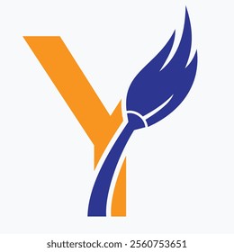 Initial Letter Y House Cleaning Logo Concept With Clean Brush Symbol Vector Template