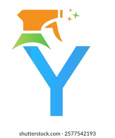 Initial Letter Y House Cleaning Logo Concept With Hygiene Sprays Symbol